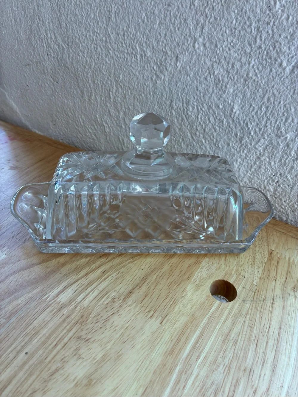Vintage Crystal Covered Butter Dish 1/4 Pound Classic Waffle Cut 8.5X3 Homemaker